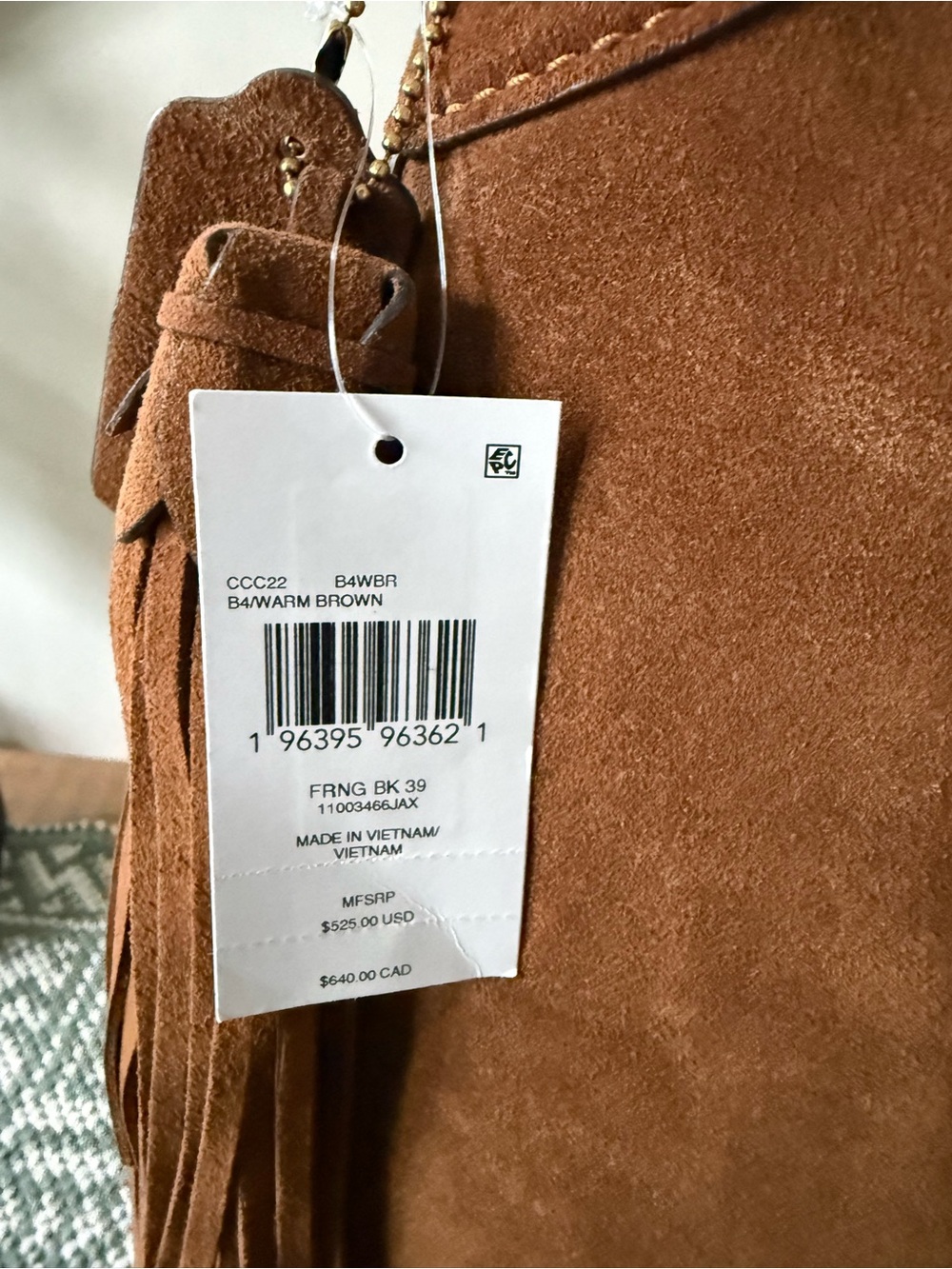 COACH Brooklyn 39 Warm Brown Suede Fringe Shoulder Hobo- NWOT - Picture 10 of 14